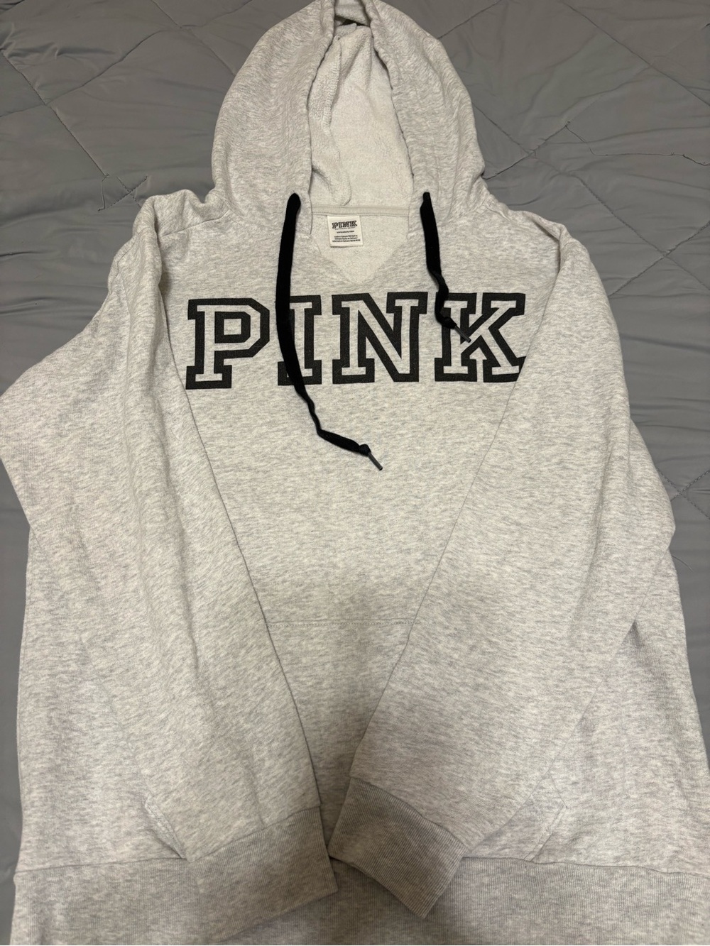 PINK Victoria's Secret Gray Hooded Sweatshirt with Black Logo